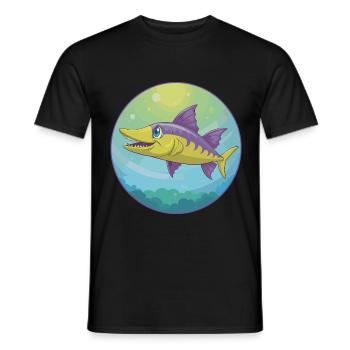 Barracuda mignon Kawaii dessin animé Clipart Animal de compagnie - T-shirt homme - noir - Devant - AI Model Male 178 light (178cm)