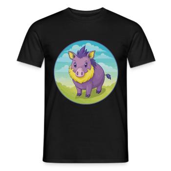 sanglier mignon kawaii dessin animé clipart animal de compagnie - T-shirt homme - noir - Devant - AI Model Male 178 light (178cm)