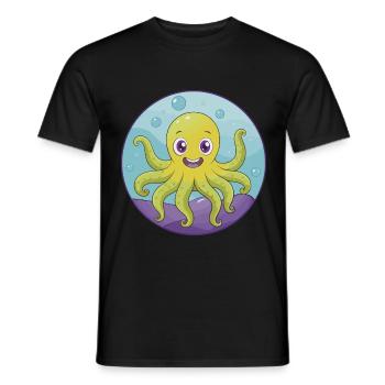Octopus Cute Kawaii Cartoon Clipart Animal Pet - Men's T-Shirt - black - Front - AI Model Male 178 light (178cm)
