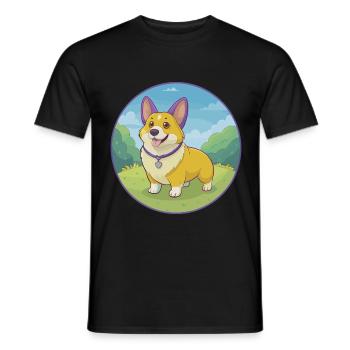 Corgi Dog Cute Kawaii Cartoon Clipart Animal Pet - Men's T-Shirt - black - Front - AI Model Male 178 light (178cm)