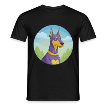Dobermann chien mignon Kawaii dessin animé Clipart Animal - T-shirt homme - noir - Devant - AI Model Male 178 light (178cm)