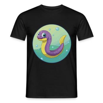 Anguille mignon kawaii dessin animé Clipart animal de compagnie - T-shirt homme - noir - Devant - AI Model Male 178 light (178cm)