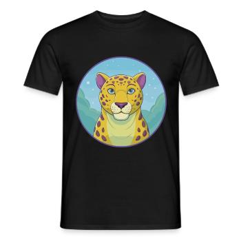Jaguar Cute Kawaii Cartoon Clipart Animal Pet - Men's T-Shirt - black - Front - AI Model Male 178 light (178cm)