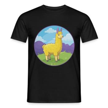 Lama mignon Kawaii dessin animé Clipart Animal de compagnie - T-shirt homme - noir - Devant - AI Model Male 178 light (178cm)