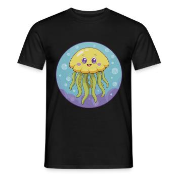 Méduse mignon Kawaii dessin animé Clipart Animal de compagnie - T-shirt homme - noir - Devant - AI Model Male 178 light (178cm)