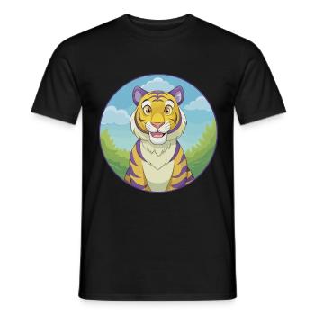 tigre mignon kawaii dessin animé clipart animal de compagnie - T-shirt homme - noir - Devant - AI Model Male 178 light (178cm)