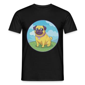 Carlin Chien Mignon Kawaii Dessin animé Clipart Animal Animal de compagnie - T-shirt homme - noir - Devant - AI Model Male 178 light (178cm)