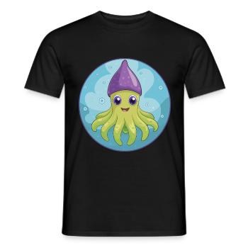 calmar mignon kawaii dessin animé clipart animal de compagnie - T-shirt homme - noir - Devant - AI Model Male 178 light (178cm)