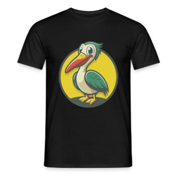 Pélican Mignon Kawaii Dessin animé Clipart Animal de compagnie - T-shirt homme - noir - Devant - AI Model Male 178 light (178cm)