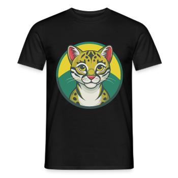 Ocelot Niedliche Kawaii Cartoon Clipart Haustier Tier - Männer T-Shirt - Schwarz - Vorne - AI Model Male 178 light (178cm)