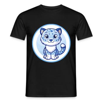 Amur Leopard Blue Kawaii Cartoon Character Clipart - Men's T-Shirt - black - Front - AI Model Male 178 light (178cm)