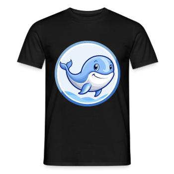 Blue whale Blue Kawaii Cartoon Character Clipart - Men's T-Shirt - black - Front - AI Model Male 178 light (178cm)