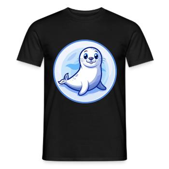 Siegel Blau Kawaii Cartoon Figur Clipart Haustier - Männer T-Shirt - Schwarz - Vorne - AI Model Male 178 light (178cm)
