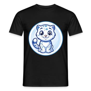 Léopard des neiges Bleu Kawaii Dessin animé Personnage Clipart - T-shirt homme - noir - Devant - AI Model Male 178 light (178cm)