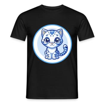 Ocelot Blau Kawaii Cartoon Figur Clipart Haustier - Männer T-Shirt - Schwarz - Vorne - AI Model Male 178 light (178cm)