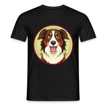 Australian Shepherd Dog Kawaii Cartoon Character - Men's T-Shirt - black - Front - AI Model Male 178 light (178cm)