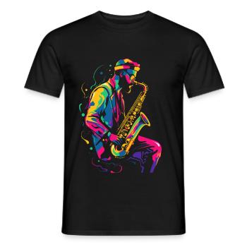 Look saxophoniste des années 90 - T-shirt homme - noir - Devant - AI Model Male 178 light (178cm)