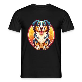Australian Shepherd Dog Funny Kawaii Cartoon Pet - Men's T-Shirt - black - Front - AI Model Male 178 light (178cm)