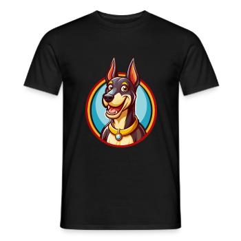 Dobermann chien drôle Kawaii dessin animé Clipart Animal - T-shirt homme - noir - Devant - AI Model Male 178 light (178cm)