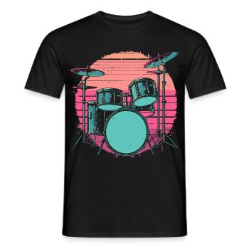 Schlagzeug Synthwave - Männer T-Shirt - Schwarz - Vorne - AI Model Male 178 light (178cm)