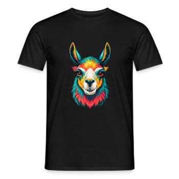 lama mignon kawaii dessin animé clipart visage d’animal - T-shirt homme - noir - Devant - AI Model Male 178 light (178cm)