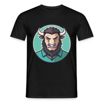 Bison Kawaii Cartoon Character Animal Pet Face - Men's T-Shirt - black - Front - AI Model Male 178 light (178cm)