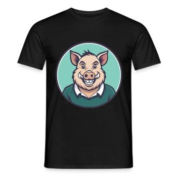 Boar Kawaii Cartoon Character Animal Pet Face - Men's T-Shirt - black - Front - AI Model Male 178 light (178cm)