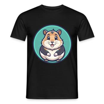 Hamster Kawaii Cartoon Figur Tier Haustier Gesicht - Männer T-Shirt - Schwarz - Vorne - AI Model Male 178 light (178cm)
