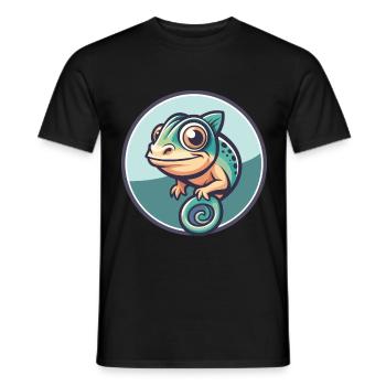 Caméléon Kawaii Dessin animé Personnage Animal Animal Visage - T-shirt homme - noir - Devant - AI Model Male 178 light (178cm)