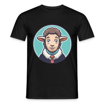 Sheep Kawaii Cartoon Character Animal Pet Face - Men's T-Shirt - black - Front - AI Model Male 178 light (178cm)