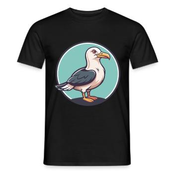 Seagull Kawaii Cartoon Character Animal Pet Face - Men's T-Shirt - black - Front - AI Model Male 178 light (178cm)