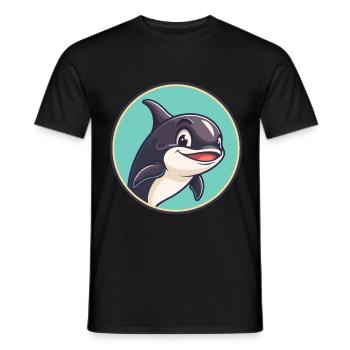 Orca Kawaii Dessin animé Personnage Animal Animal Visage - T-shirt homme - noir - Devant - AI Model Male 178 light (178cm)