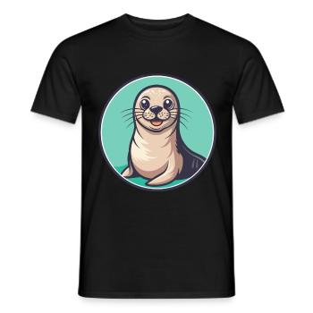 Seal Kawaii Cartoon Character Animal Pet Face - Men's T-Shirt - black - Front - AI Model Male 178 light (178cm)