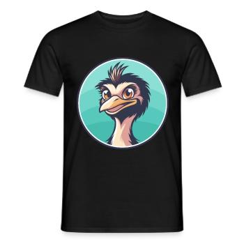 Emu Kawaii Dessin animé Personnage Animal Animal Visage - T-shirt homme - noir - Devant - AI Model Male 178 light (178cm)