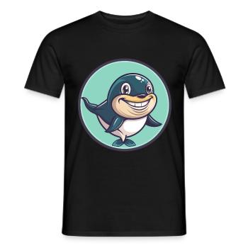 baleine kawaii dessin animé personnage animal visage d’animal - T-shirt homme - noir - Devant - AI Model Male 178 light (178cm)