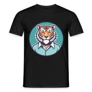 Tigre Kawaii Dessin animé Personnage Animal Animal Visage - T-shirt homme - noir - Devant - AI Model Male 178 light (178cm)