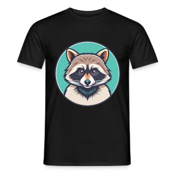Raccoon Kawaii Cartoon Character Animal Pet Face - Men's T-Shirt - black - Front - AI Model Male 178 light (178cm)