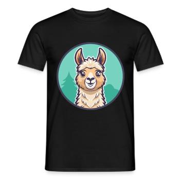 Llama Kawaii Cartoon Character Animal Pet Face - Men's T-Shirt - black - Front - AI Model Male 178 light (178cm)