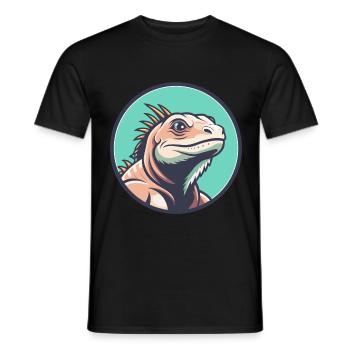 Iguana Kawaii Cartoon Character Animal Pet Face - Men's T-Shirt - black - Front - AI Model Male 178 light (178cm)