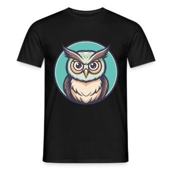 Eule Kawaii Cartoon Figur Tier Haustier Gesicht - Männer T-Shirt - Schwarz - Vorne - AI Model Male 178 light (178cm)