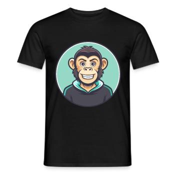 Monkey Kawaii Cartoon Character Animal Pet Face - Men's T-Shirt - black - Front - AI Model Male 178 light (178cm)