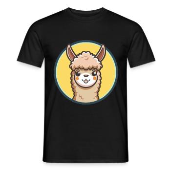 Alpaca Kawaii Cartoon Character Animal Pet Face - Men's T-Shirt - black - Front - AI Model Male 178 light (178cm)