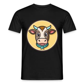 vache kawaii dessin animé personnage animal visage d’animal de compagnie - T-shirt homme - noir - Devant - AI Model Male 178 light (178cm)