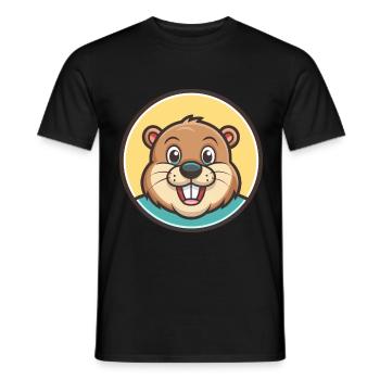 Beaver Kawaii Cartoon Character Animal Pet Face - Men's T-Shirt - black - Front - AI Model Male 178 light (178cm)