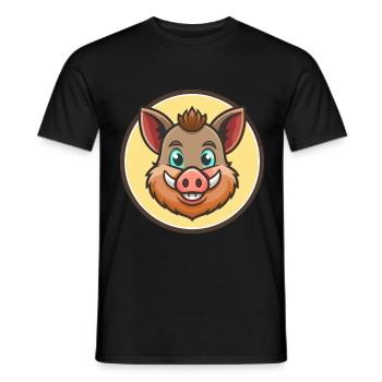 Boar Kawaii Cartoon Character Animal Pet Face - Men's T-Shirt - black - Front - AI Model Male 178 light (178cm)