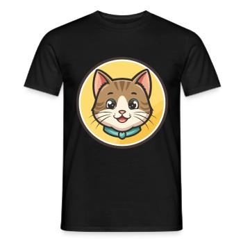 Cat Kawaii Cartoon Character Animal Pet Face - Men's T-Shirt - black - Front - AI Model Male 178 light (178cm)