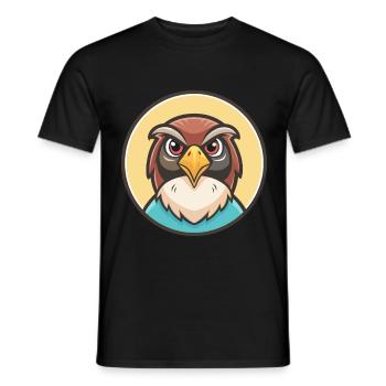 Falcon Kawaii Cartoon Character Animal Pet Face - Men's T-Shirt - black - Front - AI Model Male 178 light (178cm)