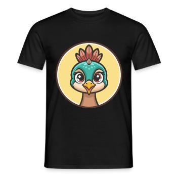 Peacock Kawaii Cartoon Character Animal Pet Face - Men's T-Shirt - black - Front - AI Model Male 178 light (178cm)