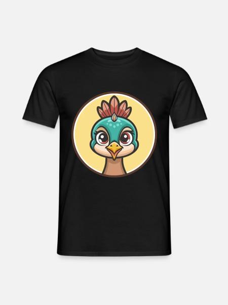 Pavo Real Kawaii Personaje De Dibujos Animados Animal Cara De Mascota - Mænd T-shirt - sort
