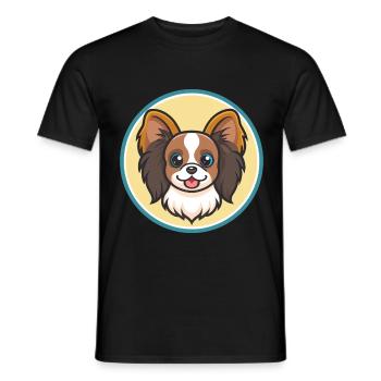 Chien de race Continental Toy Spaniel Dessin animé Kawaii - T-shirt homme - noir - Devant - AI Model Male 178 light (178cm)